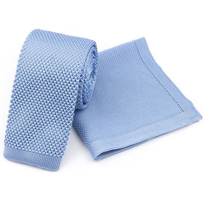 Knitted Pastel Blue Tie & Pocket Square set 