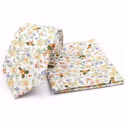 Orange floral cotton classic mens tie & pocket square set