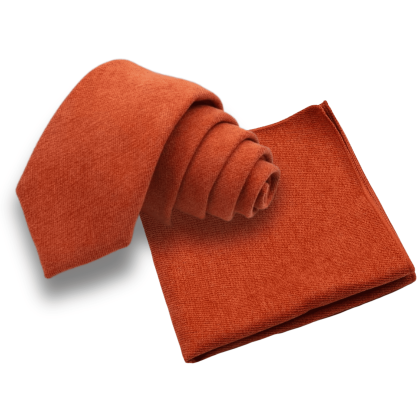 Mens Tweed Burnt Orange Woven Tie & Pocket square set 