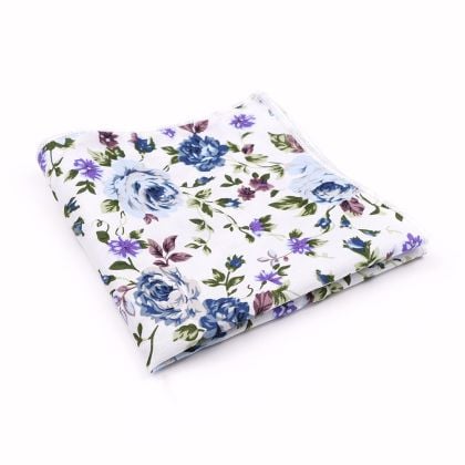 Blue floral flower cotton pocket square 