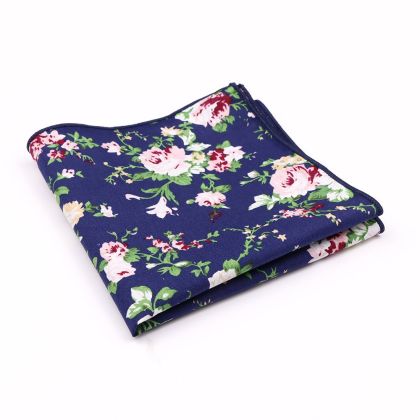 Navy & Green floral flower cotton pocket square