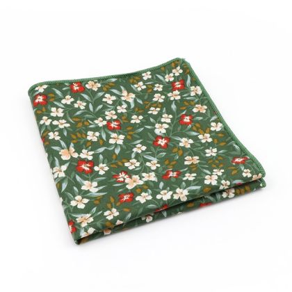 Green & Red floral cotton pocket square 