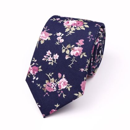 Navy & Pink floral flower cotton tie 