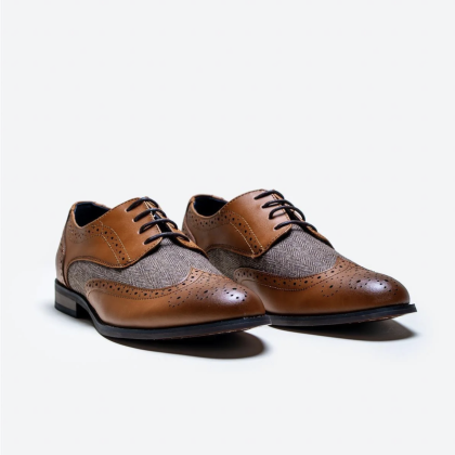 Cavani Oliver Tan tweed Brogue Leather shoe 
