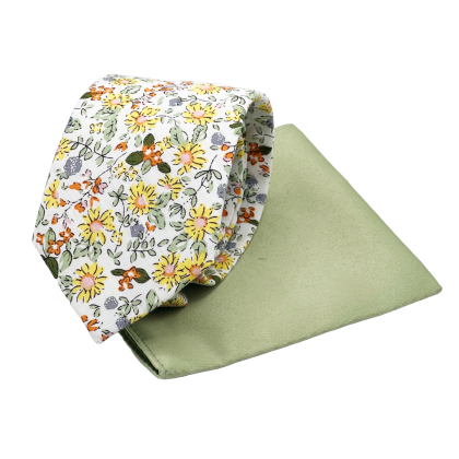 Orange floral contrast mens tie & pocket square set 