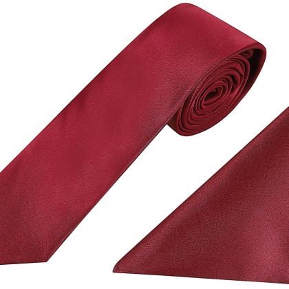 Plain wine satin classic mens tie & pocket square set 