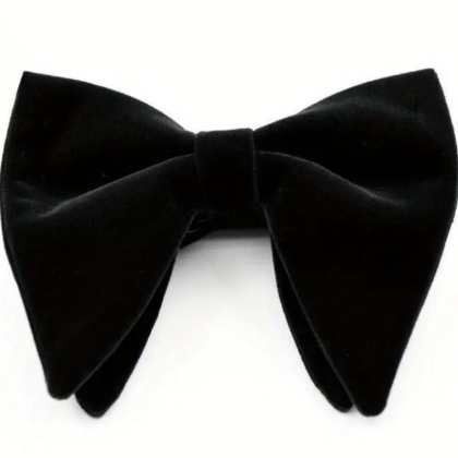 Velvet black oversized mens bow tie 