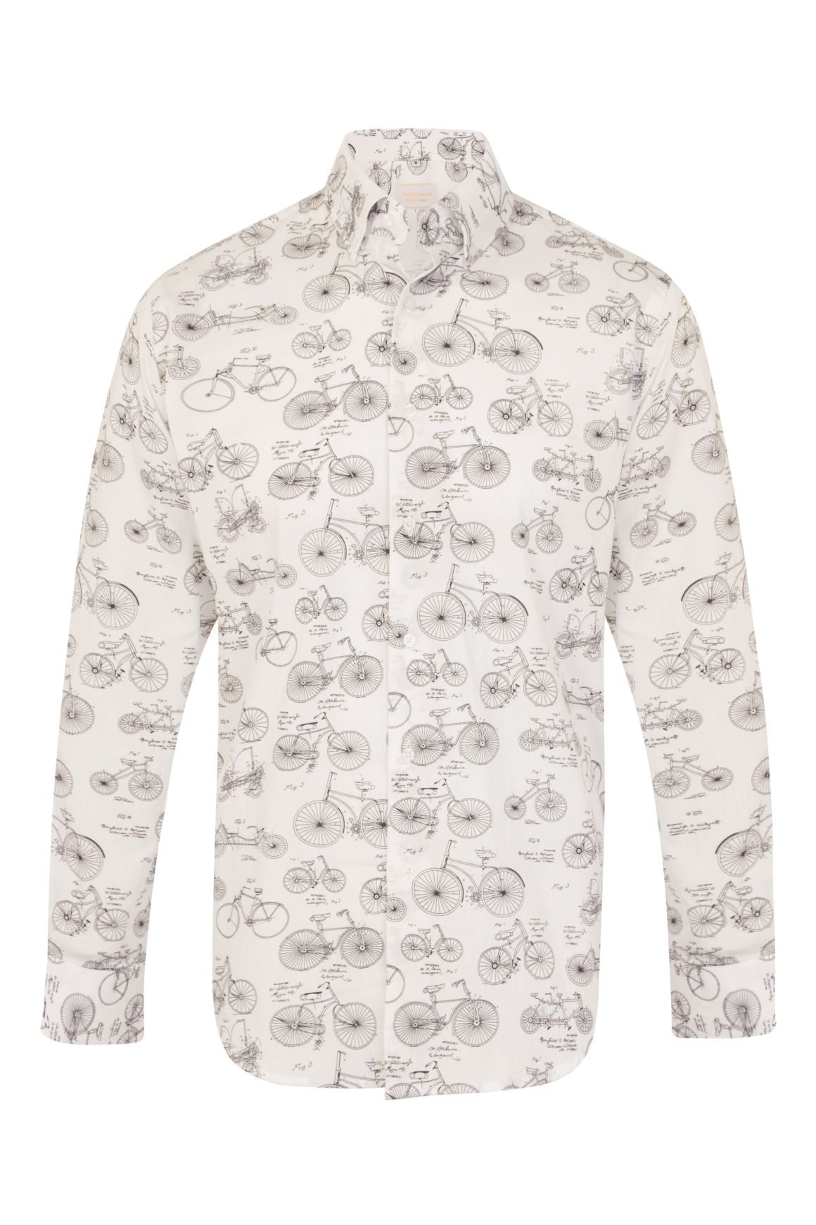 Jenson Samuel Bike Print White Regular Fit 100% Cotton Shirt