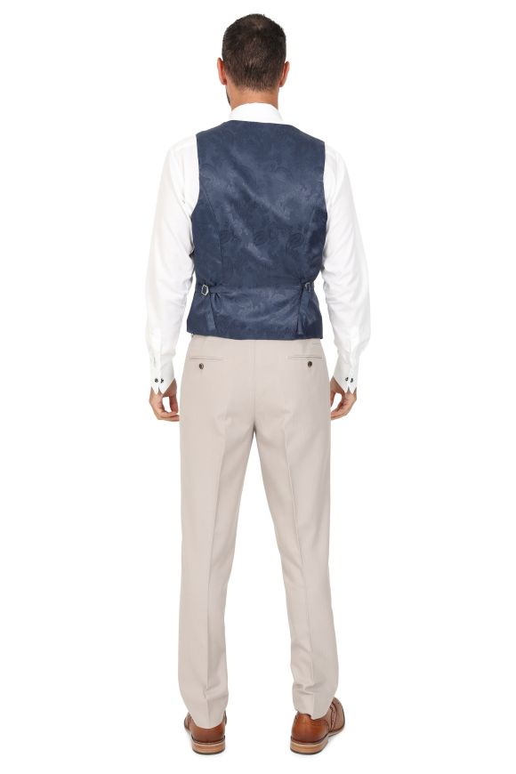 Jenson Samuel Alnwick Stone suit with Contrast Royal Waistcoat