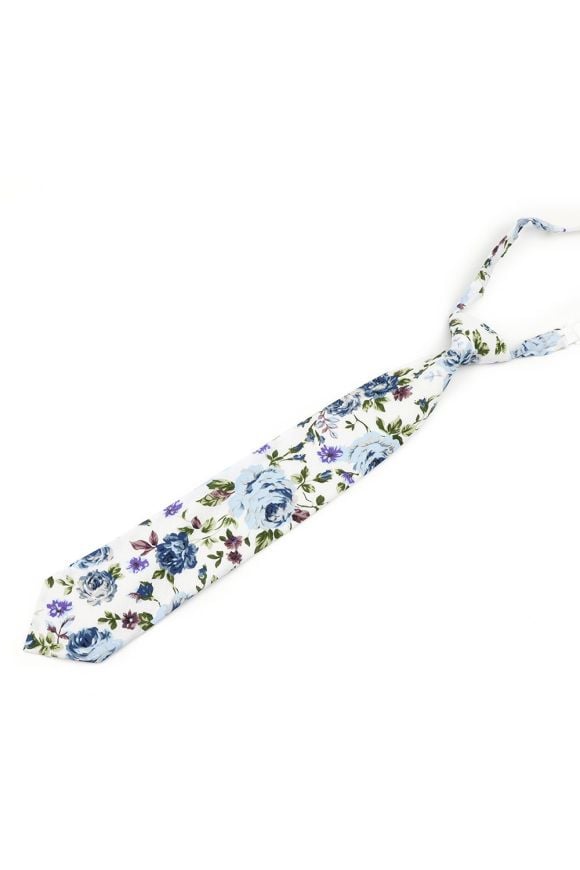 Children's Pre Tied Blue floral flower printed cotton tie