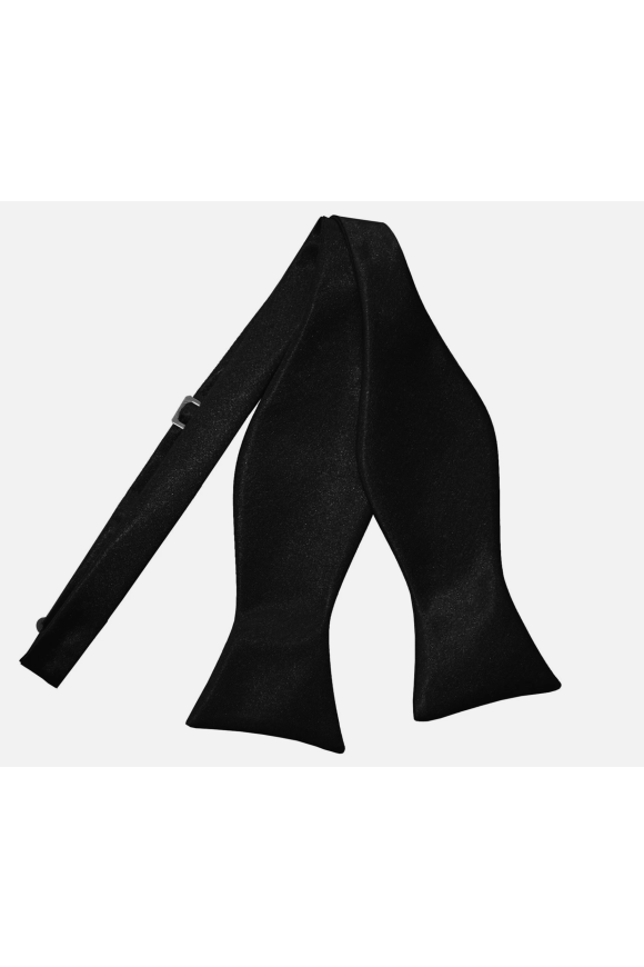 Plain black satin self tie mens bow tie