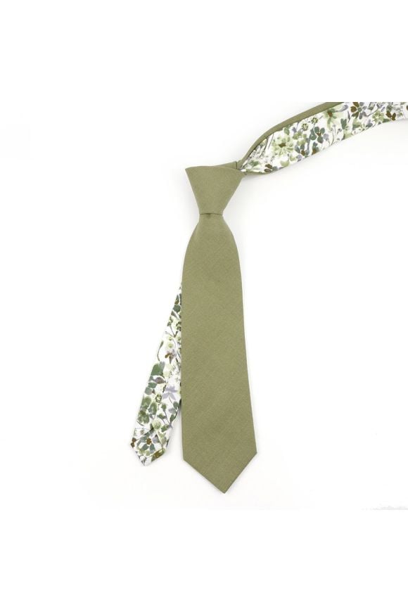Two Tone Olive floral cotton tie & Pocket square set