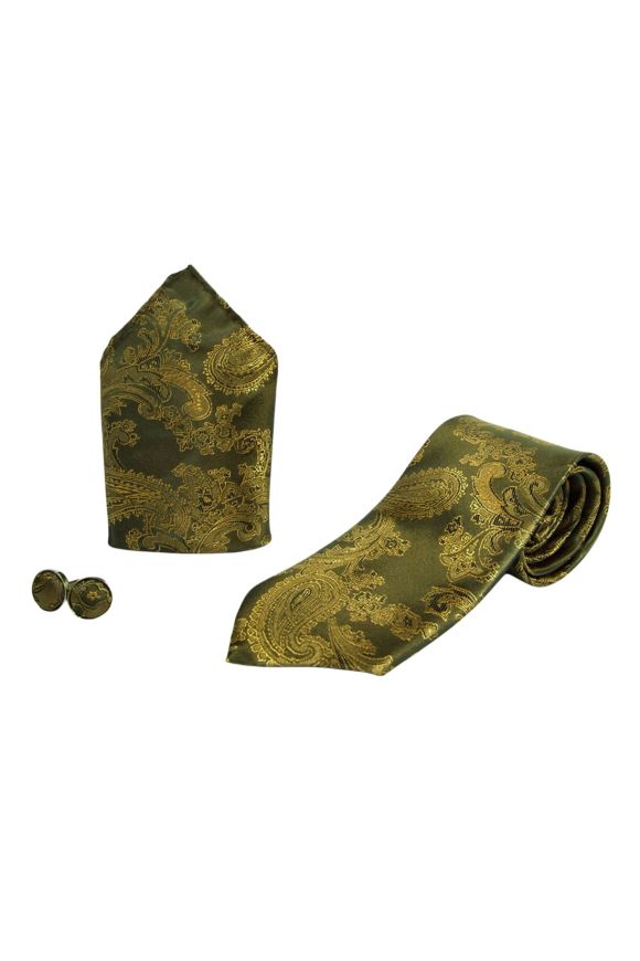 Gold Green Lining tie, cufflink & pocket square set