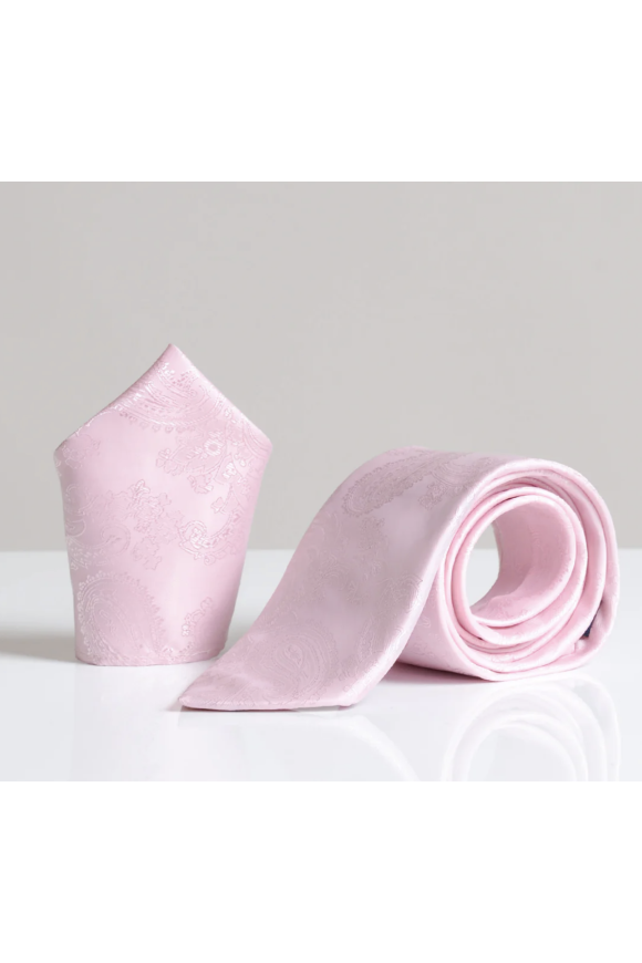Light Pink Paisley Lining tie & pocket square set