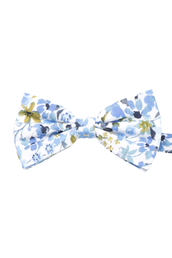 Pastel Blue floral cotton classic mens bowtie & pocket square set