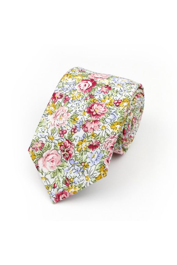 Multicoloured floral printed cotton wedding tie