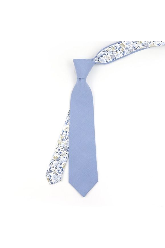 Two Tone Pastel Blue Floral cotton tie & pocket square set