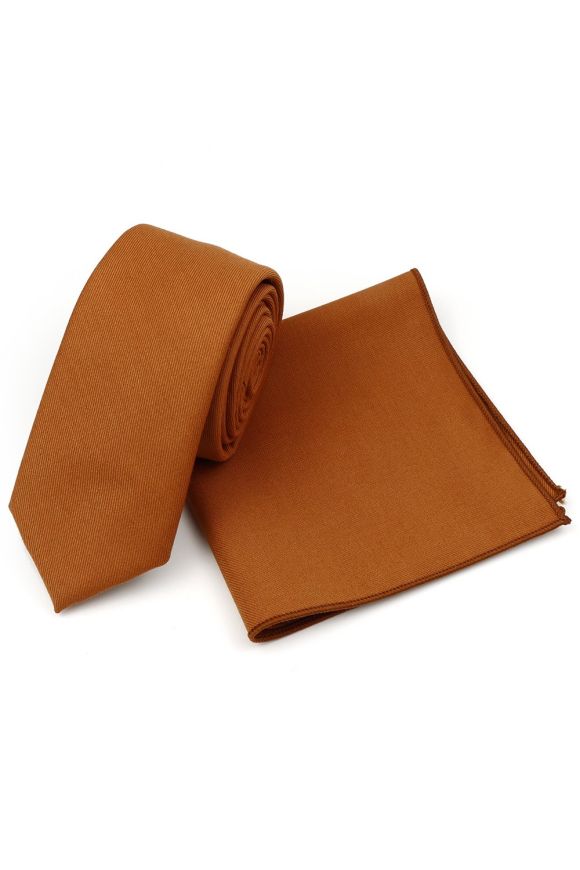 Plain Rust 100% Cotton classic mens tie & pocket square set