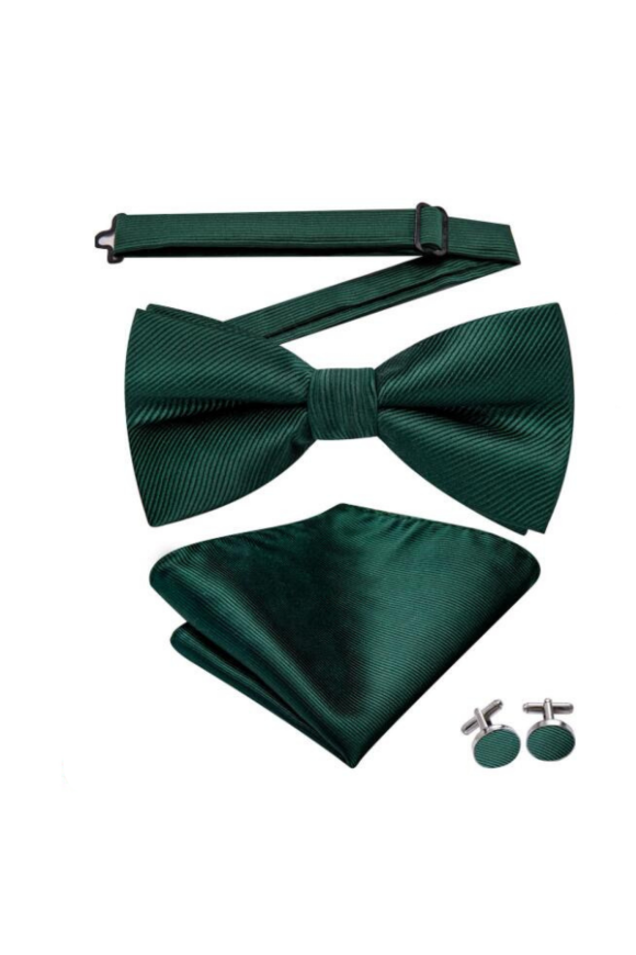 Emerald Green Bow Tie, Cufflink And Handkerchief Set