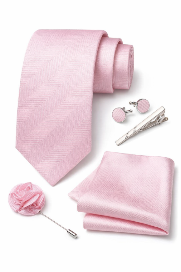 Pink 5 piece mens tie set
