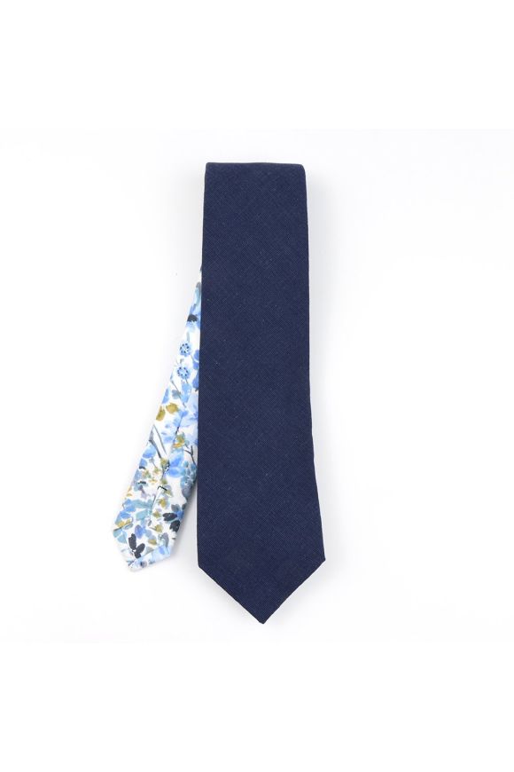 Two Tone Pastel Navy Floral cotton tie & pocket square set
