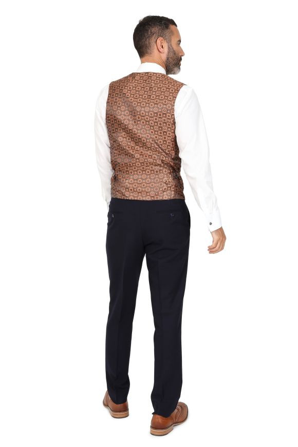 Jenson Samuel Alnwick Navy Three Piece Suit With Contrast Check Waistcoat