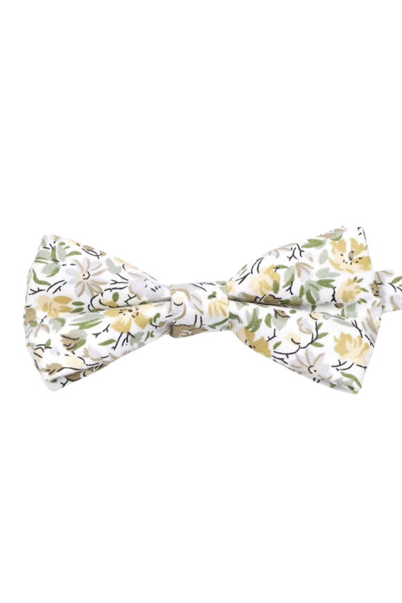 Green floral cotton classic mens bow tie & pocket square set