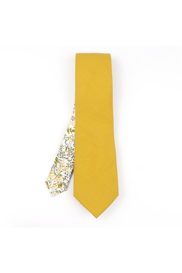 Two Tone Yellow floral cotton tie