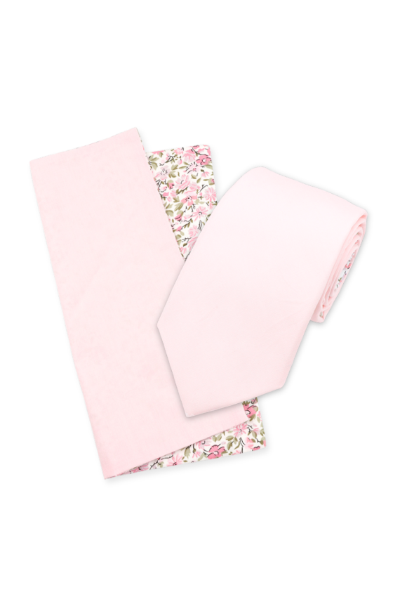 Two tone pastel pink floral cotton tie & Pocket square set