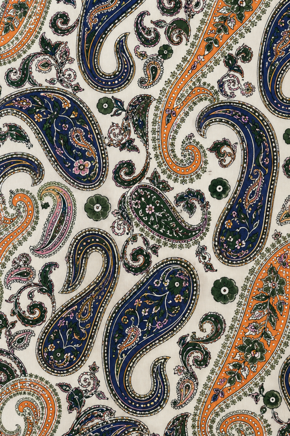 Navy & Orange Paisley Print Long Sleeve 100% Cotton Shirt
