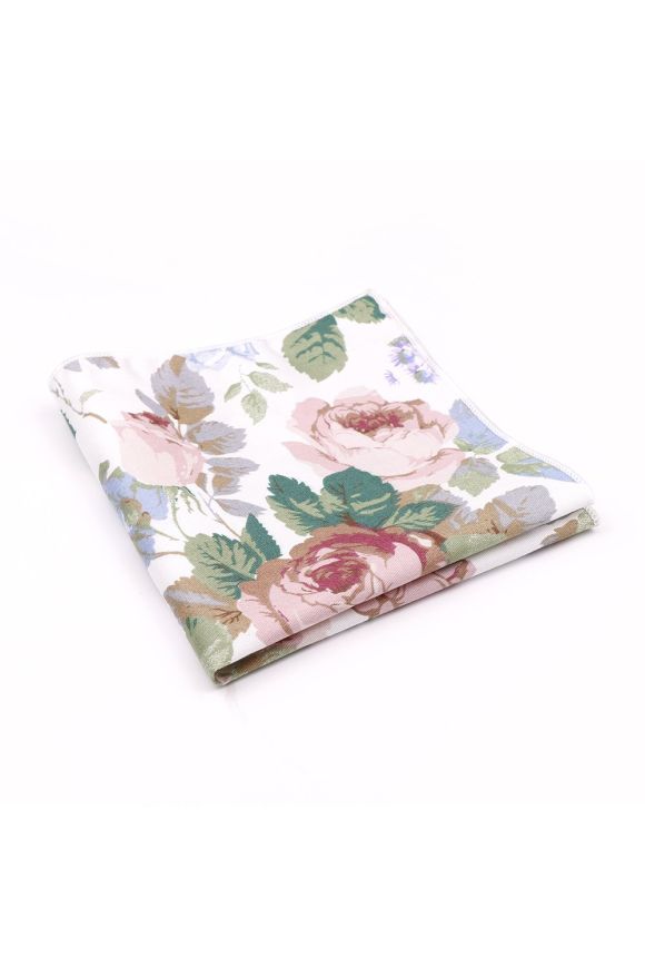 Rose Floral Tie, Pocket Square & Silver Tie Clip Gift Set