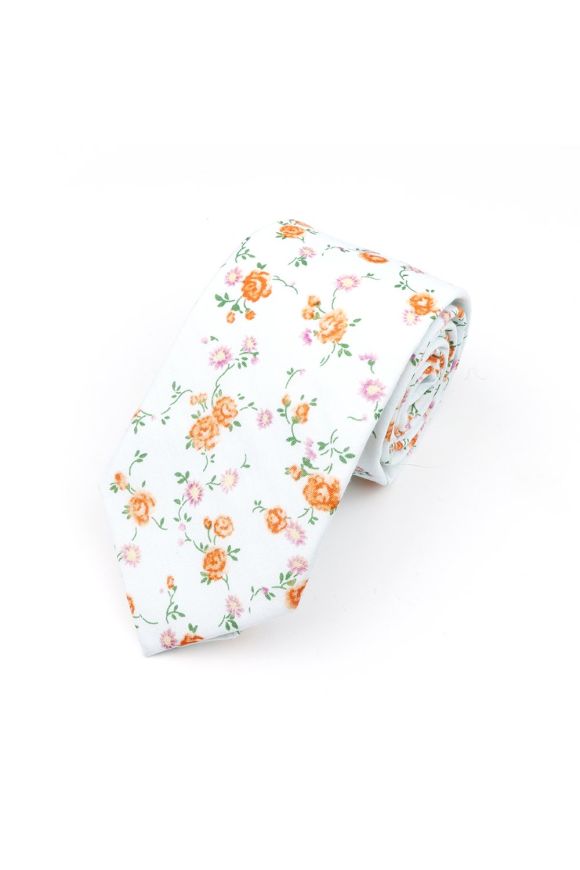 Orange & Pink floral flower cotton tie