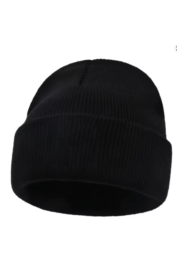 Unisex Black Cotton Beanie Hat