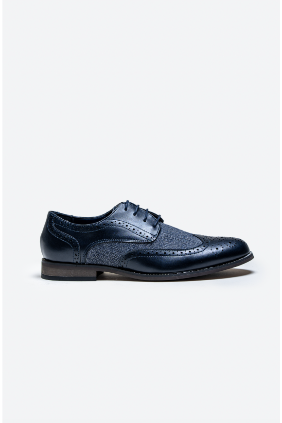 Cavani Oliver Navy tweed Brogue Leather shoe