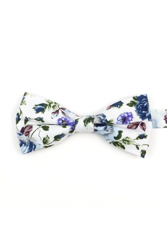 Blue floral cotton classic mens bow tie & pocket square set