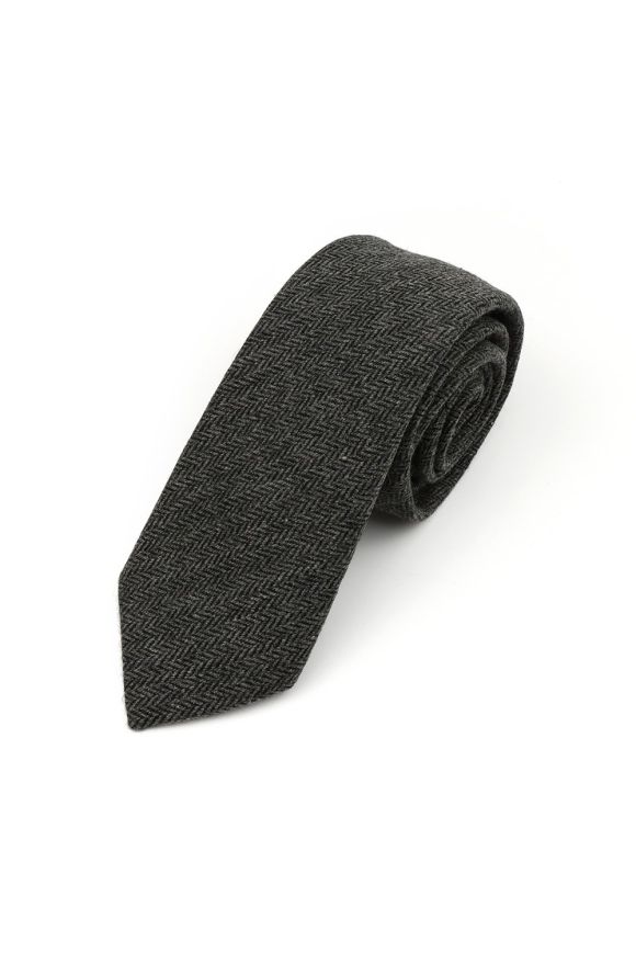 Mens Wool Tweed Grey Herringbone Tie