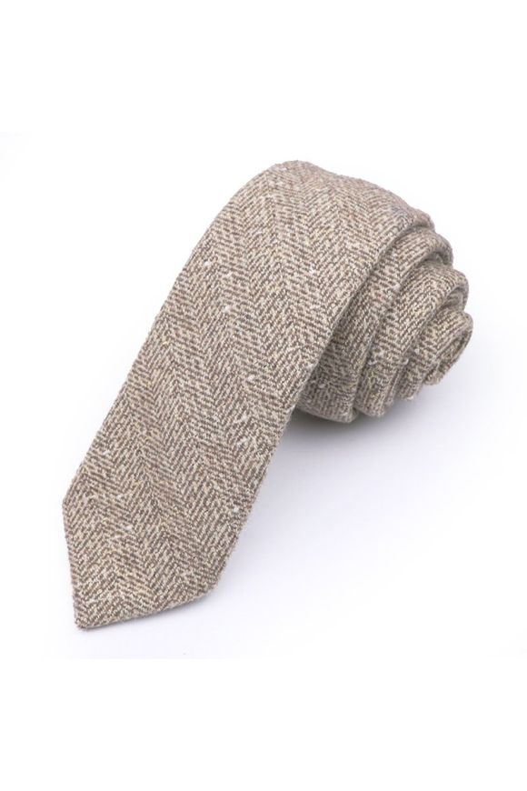 Mens Wool Tweed Stone Herringbone Tie & Pocket square set