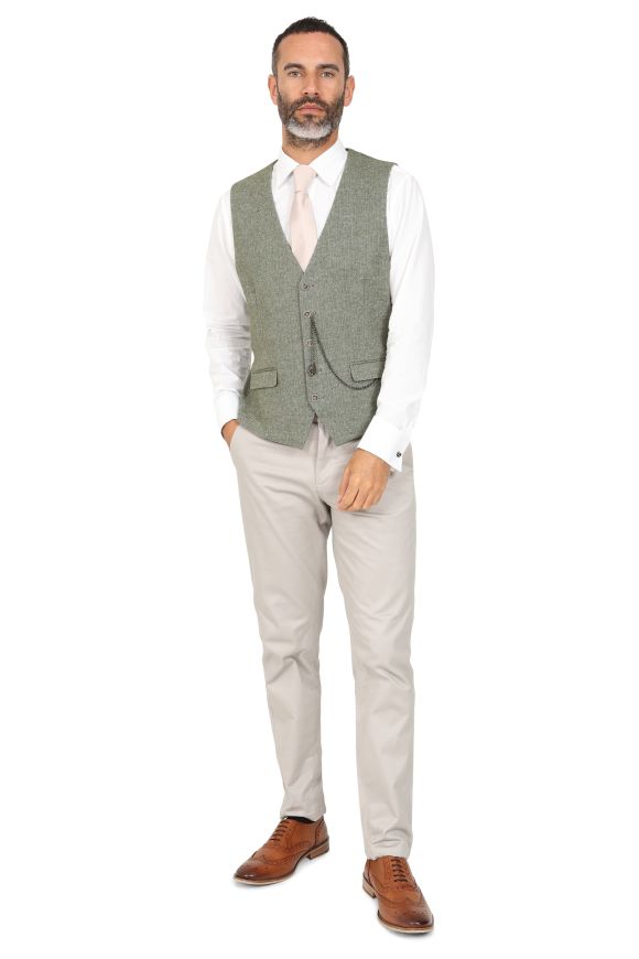Sage Suit with Contrast Stone Trousers
