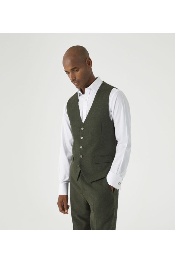 Skopes Jude Olive Suit Waistcoat Tweed Herringbone