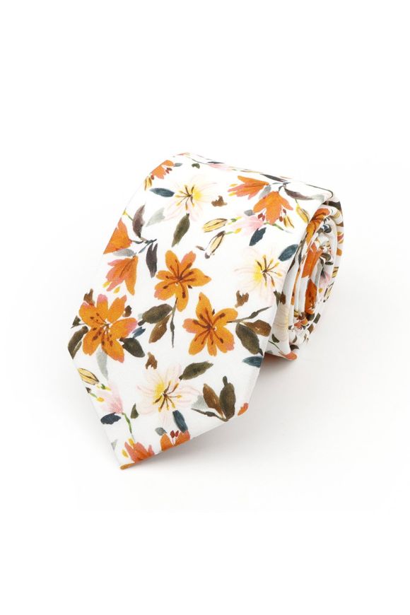 Orange floral cotton classic mens tie & pocket square set
