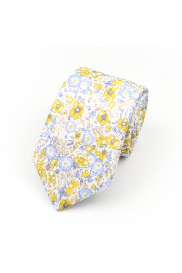 Blue & Yellow floral cotton tie