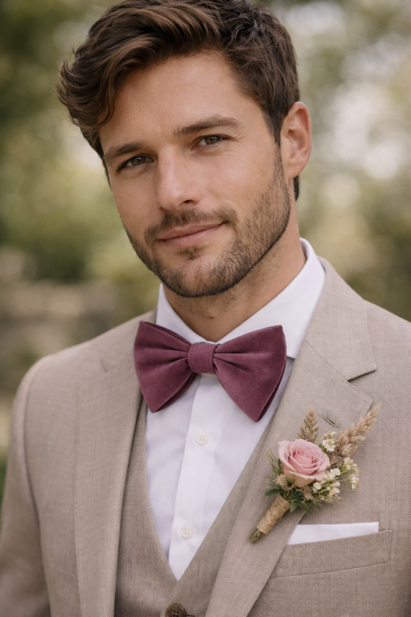 Velvet rose gold oversized mens bow tie