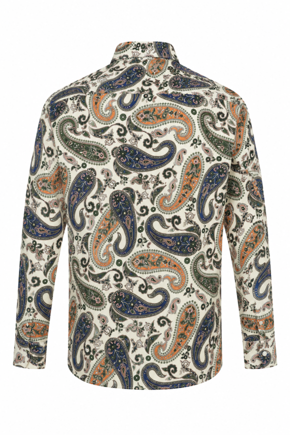 Navy & Orange Paisley Print Long Sleeve 100% Cotton Shirt