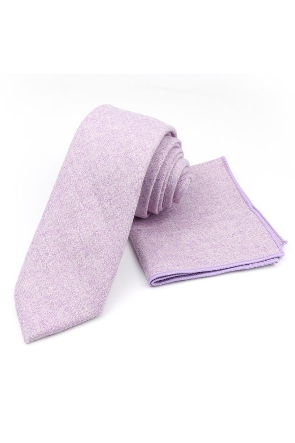 Mens Wool Tweed Lilac Tie & Pocket square set