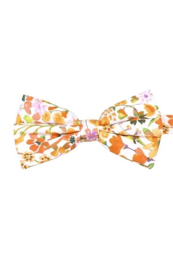 Peach floral cotton classic mens bow tie & pocket square set