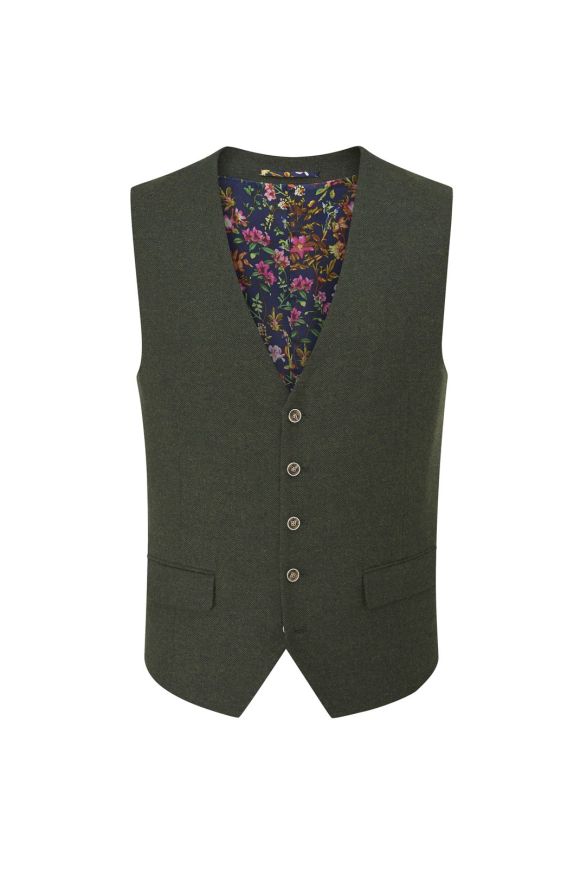 Skopes Jude Olive Suit Waistcoat Tweed Herringbone