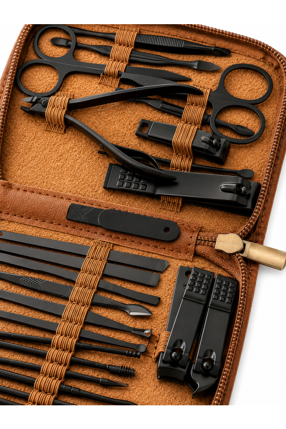Unisex 24 piece tan nail manicure grooming kit gift set