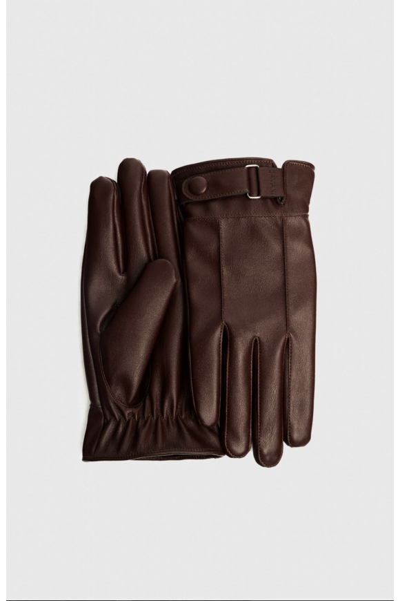 Mens Vegan Leather Brown Gloves