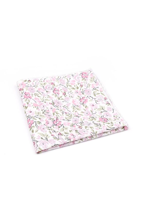 Soft Pink floral cotton classic mens bow tie & pocket square set