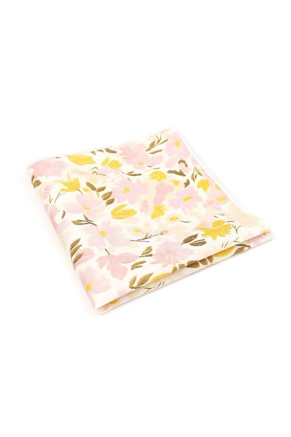 Yellow & Pink floral cotton classic mens bow tie & pocket square set